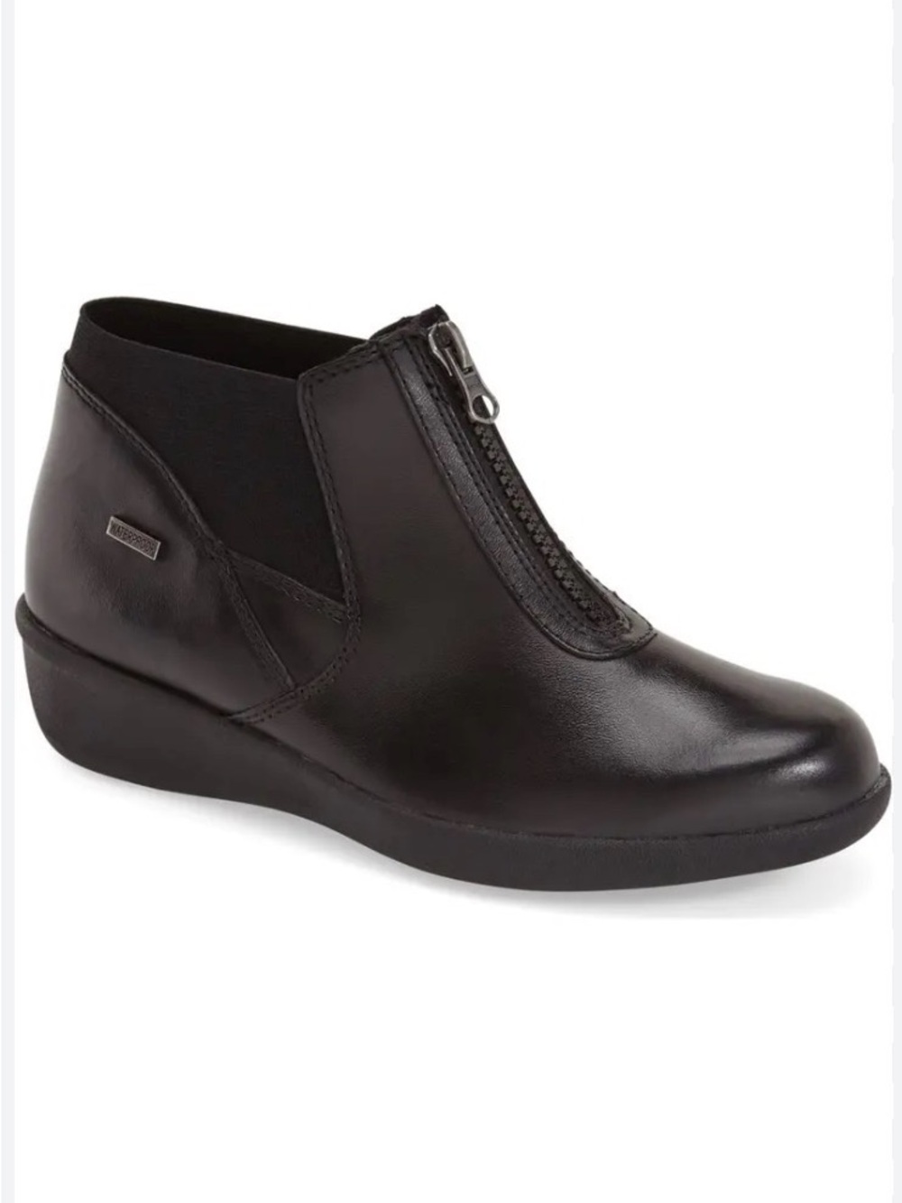 Aravon Flex-Laurel Waterproof Black Leather Front-Zip Ankle Bootie